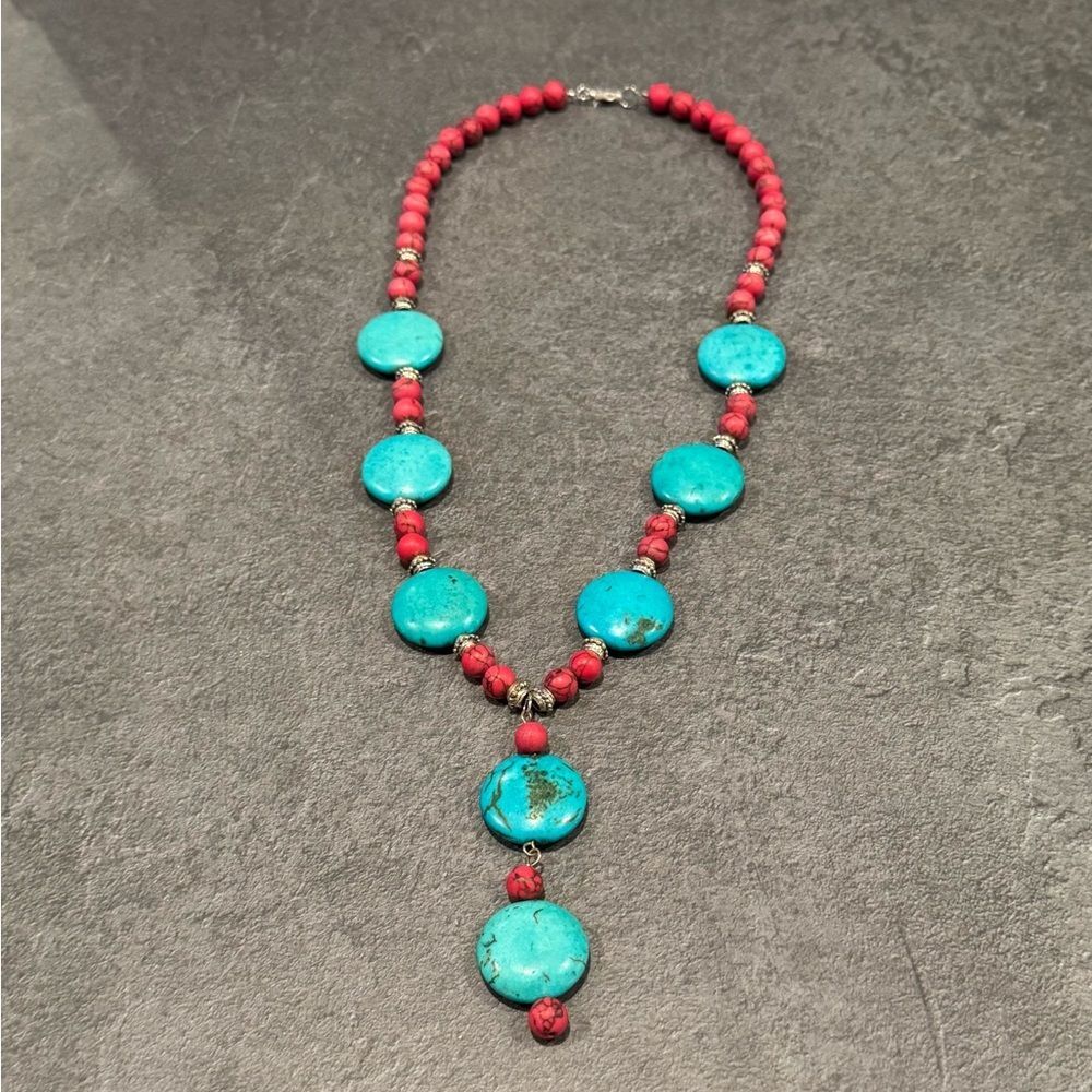 Red and Blue Turquoise Beaded Necklace